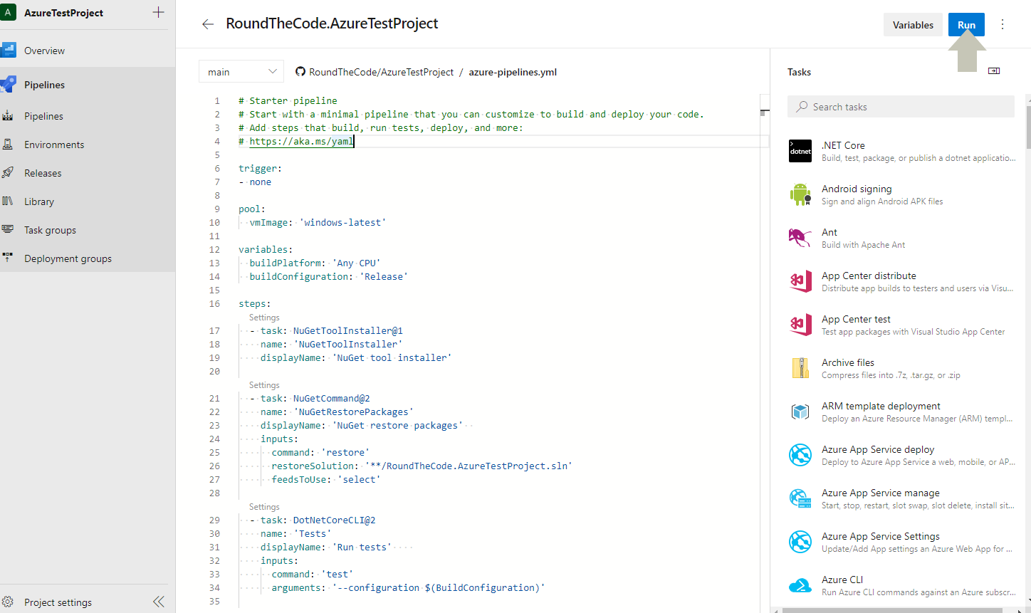 Run a build pipeline in Azure Pipelines