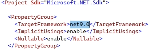 Update your .NET projects to .NET 9 by updating the TargetFramework in .csproj