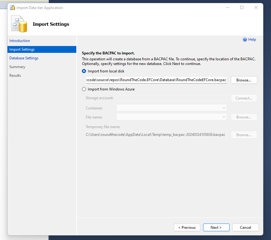 Import the database using SQL Server Management Studio