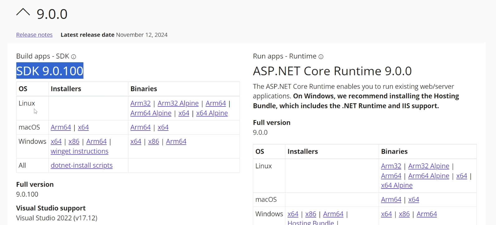 .NET 9 page on Microsoft where you can download the SDK