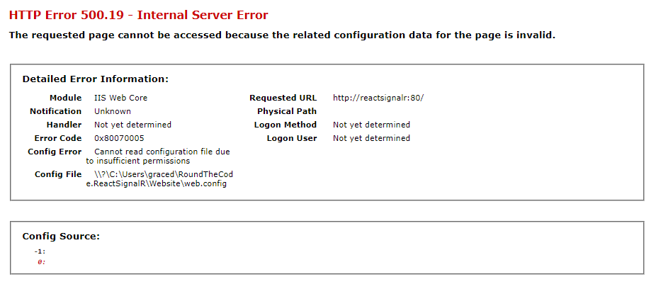 500.19 Error when Running an ASP.NET Core Application in IIS