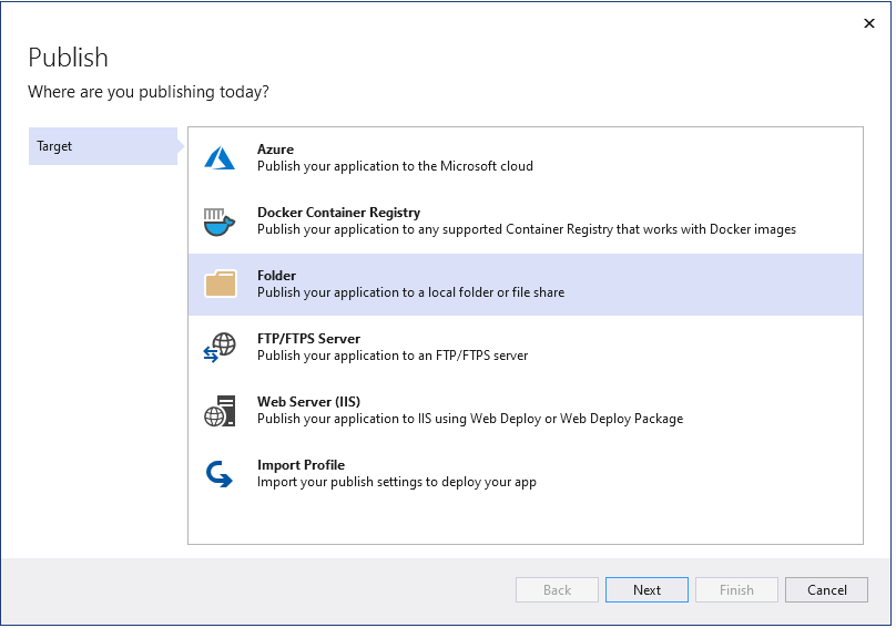 Publish an ASP.NET Core in .NET 5 app to a Folder in Visual Studio 2019