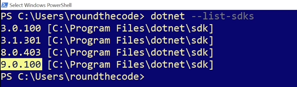 Using PowerShell to check if .NET 9 SDK is installed on the machine